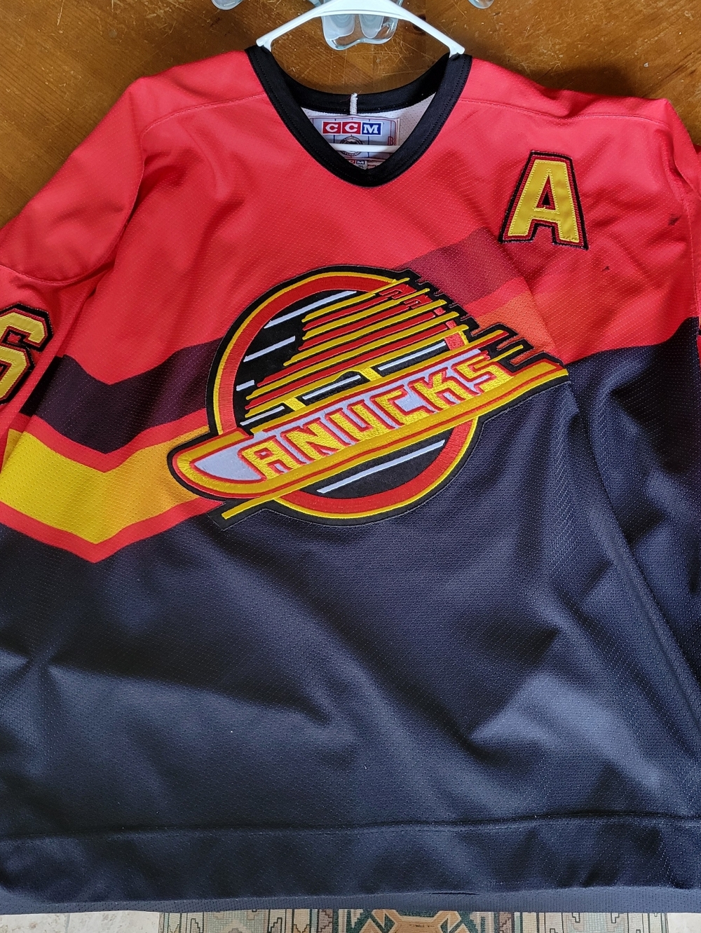 CCM Red Black and Yellow Retro Canucks Pavel BURE  Jersey,no Strap,As Is